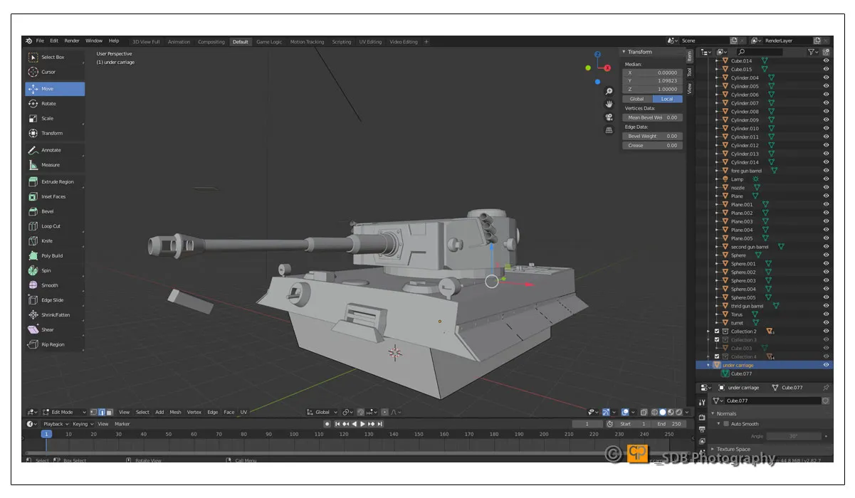 Tiger tank 3D model using Blender animation program