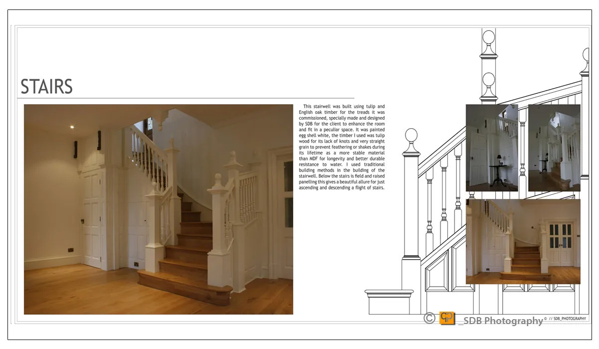 presentation sheet of white staircase by SDB Designs